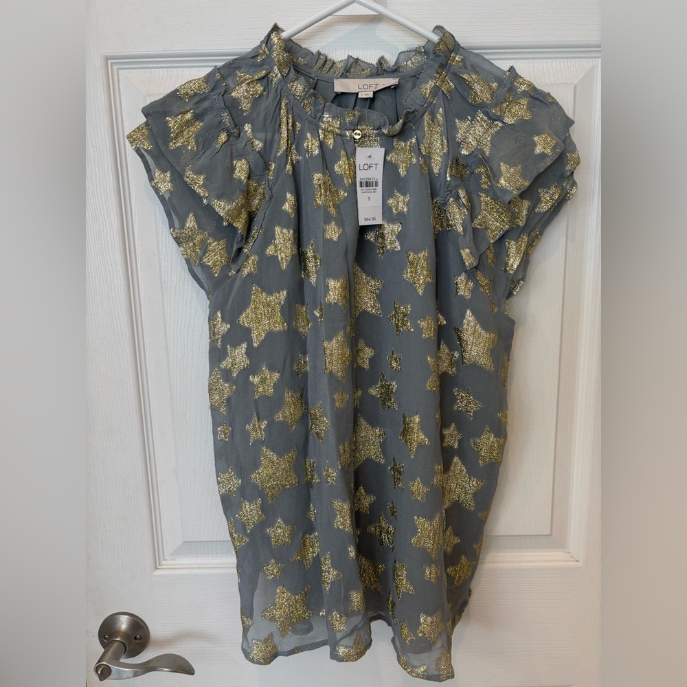 LOFT Shear Gild‎ Star Print Blouse in Gray